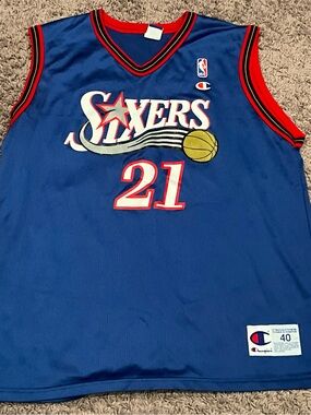 Vtg 90s Philadelphia 76ers Larry Hughes #21 Blue Jersey Sz 40 Champion